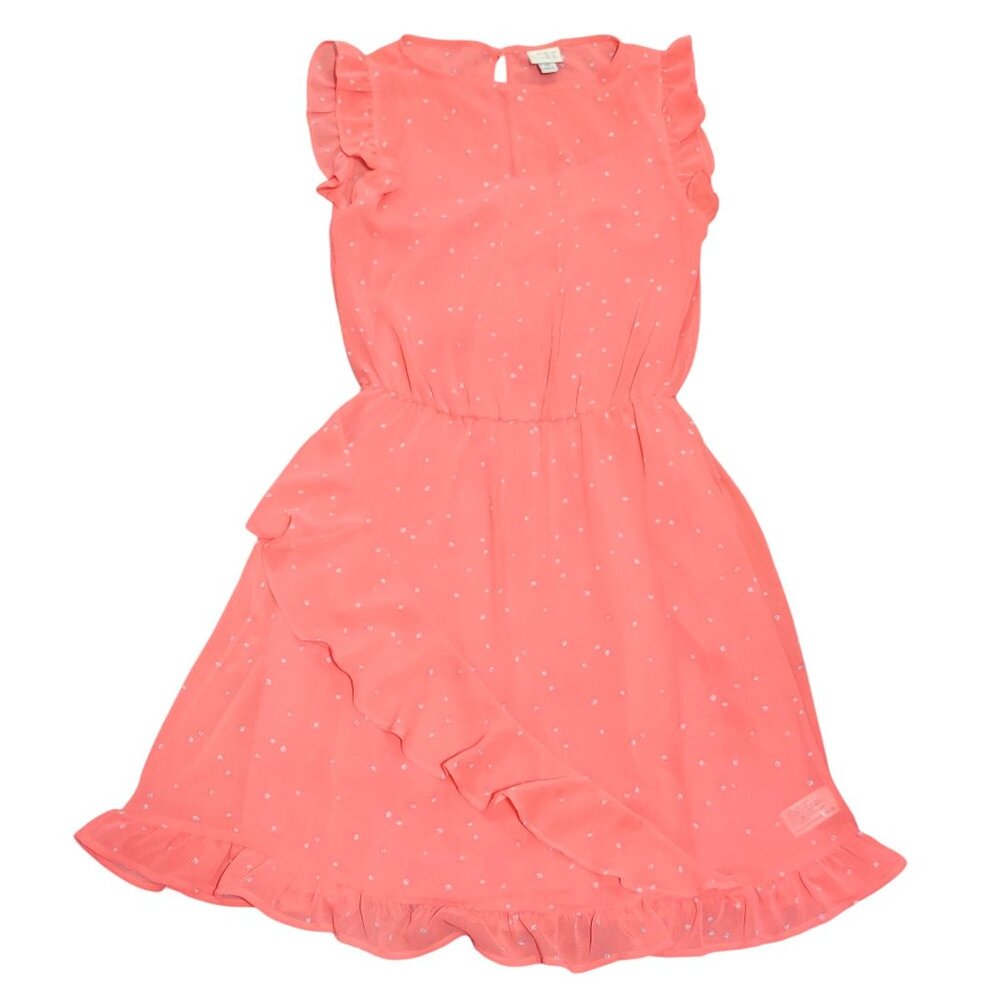 A New Day XS Coral Pink Polka Dot Ruffle Dress Feminine Soft Girl Romantic Chic